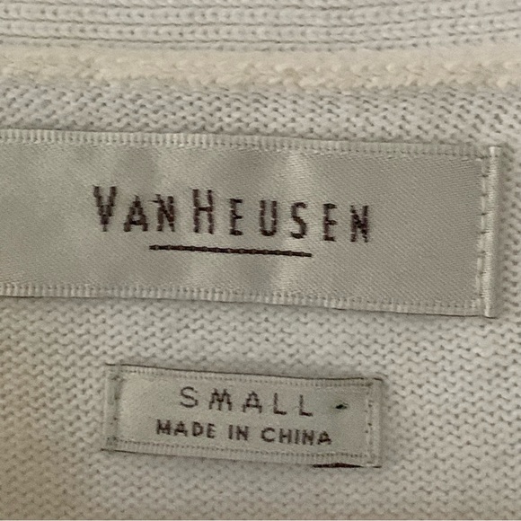 Van Heusen Argyle Knit Cardigan Women Size Small Cream Brown Cotton V Neck - Picture 7 of 10